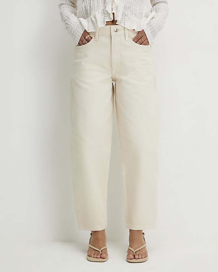 Petite Cream Barrel Leg Jeans