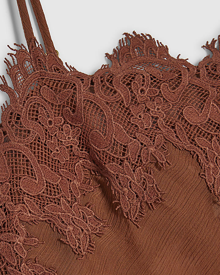 Brown Lace Longline Cami Top
