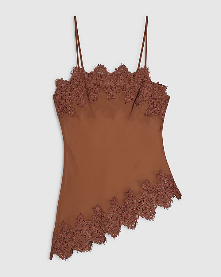 Brown Lace Longline Cami Top