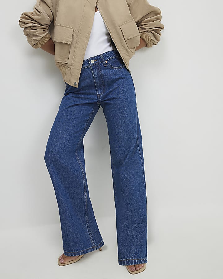 Petite Blue Relaxed Straight Leg Jeans