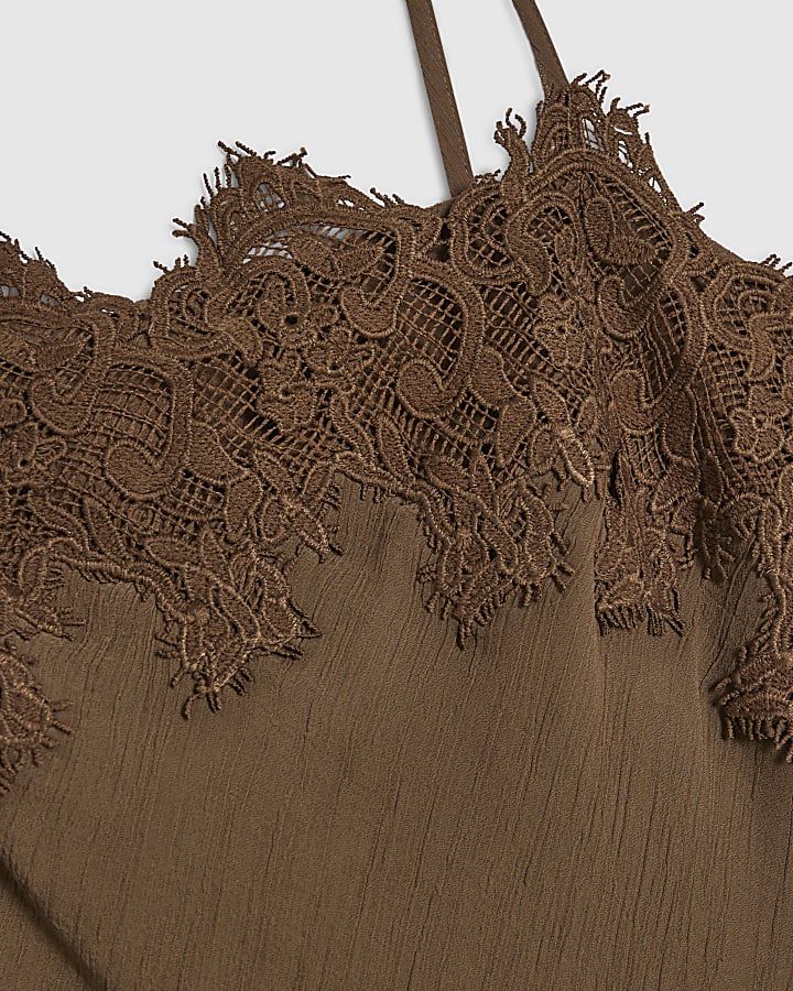 Brown Lace Slip Midi Dress