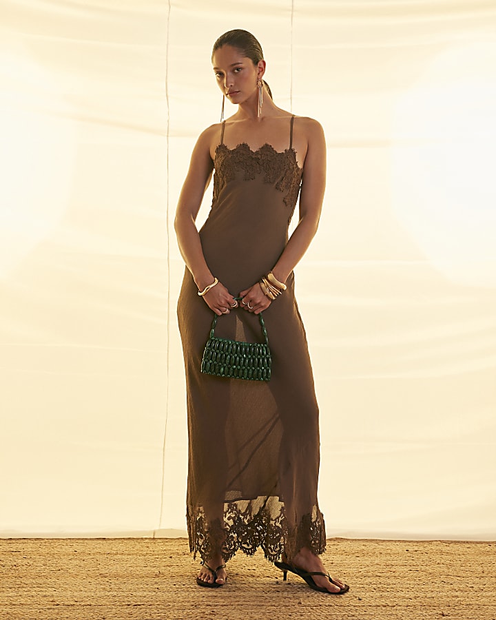 Brown Lace Slip Dress