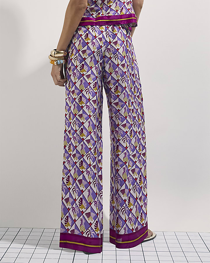Purple Geometric Pineapple Print Trousers