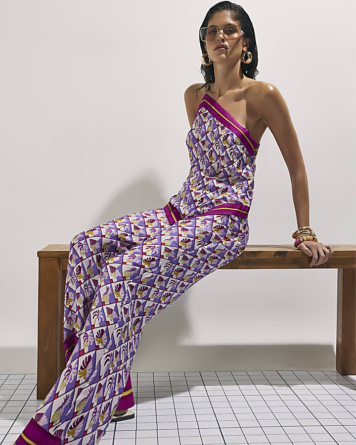 Purple Geometric Pineapple Print Trousers