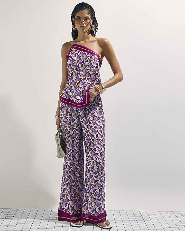 Purple Geometric Pineapple Print Trousers