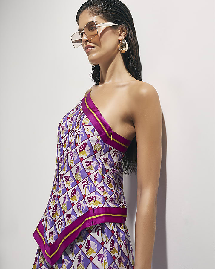 Purple Geometric Pineapple Asymmetric Top