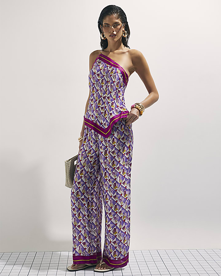 Purple Geometric Pineapple Asymmetric Top