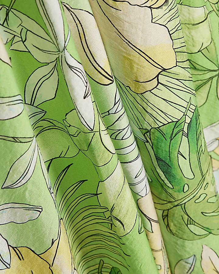 Green Cotton Tropicana Plunge Maxi Dress