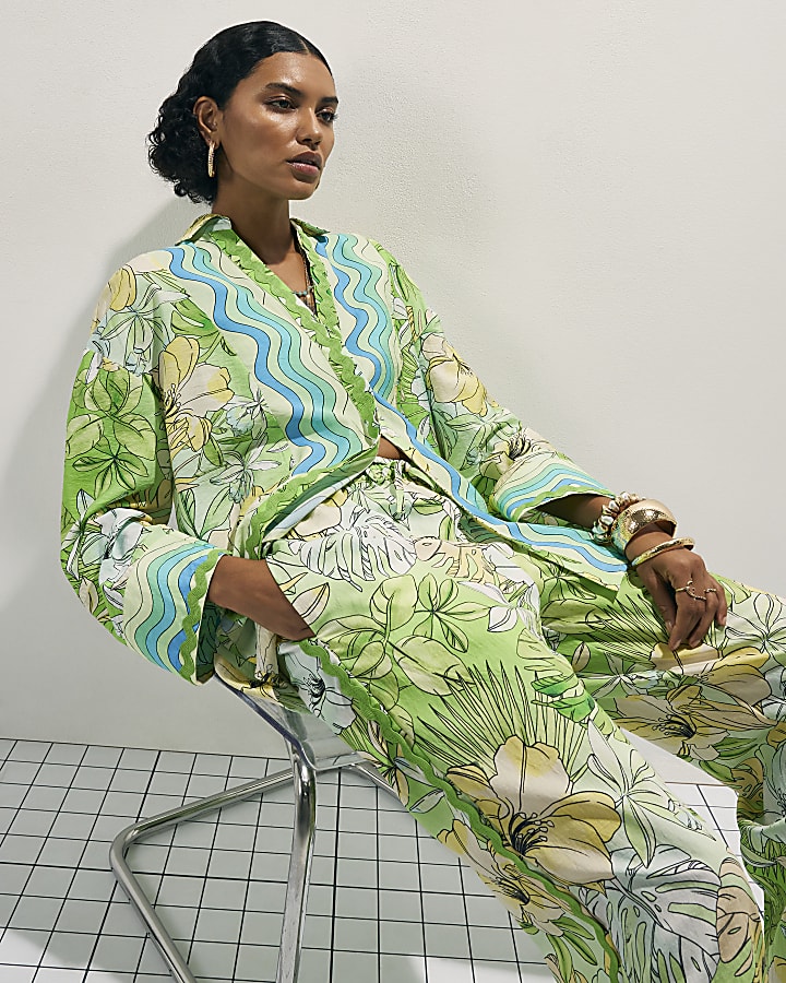 Green Cotton Tropicana Beach Shirt