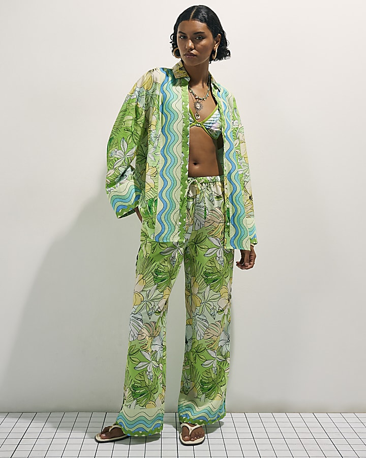 Green Cotton Tropicana Beach Shirt