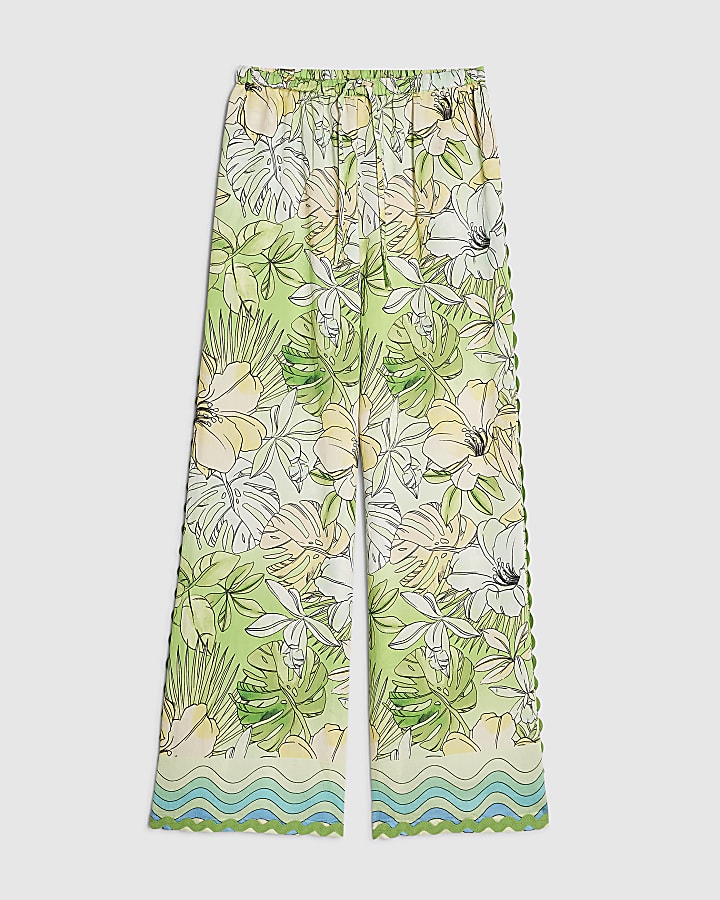 Green Cotton Tropicana Wide Leg Trousers