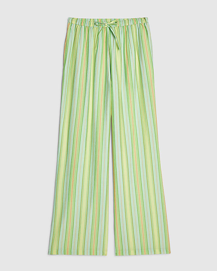 Green Cotton Neon Stripe Trousers