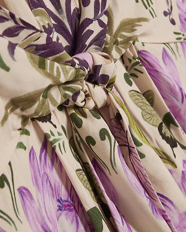 Purple Cotton Tropicana Tie Front Mini Dress