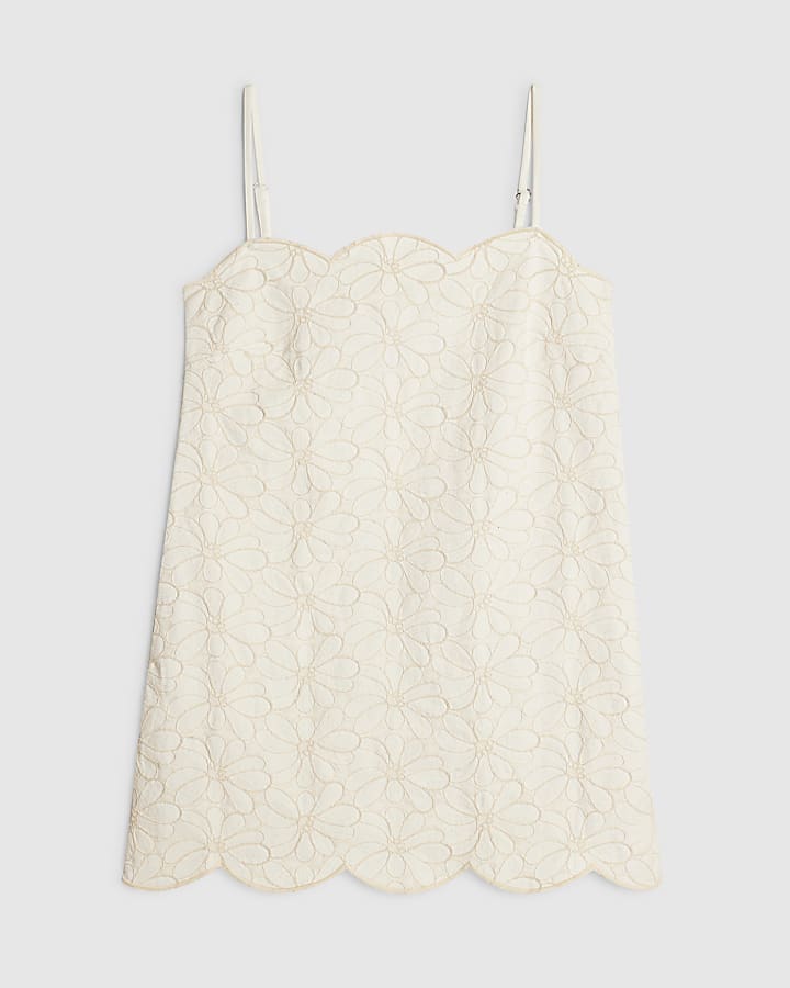 White Embroidered Denim Mini Dress