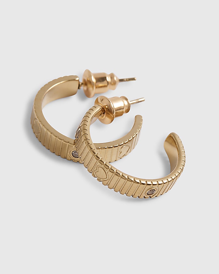Gold Stainless Steel Heart Hoop Earrings