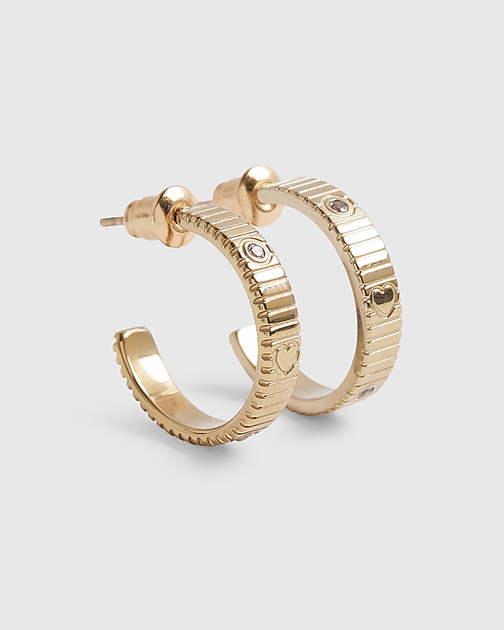 Gold Stainless Steel Heart Hoop Earrings