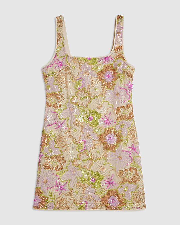 Pink Floral Sequin Cornelli Mini Dress
