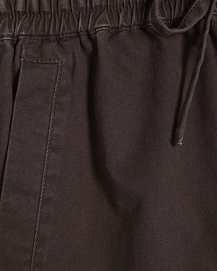 Petite Brown Denim Elastic Tapered Trousers