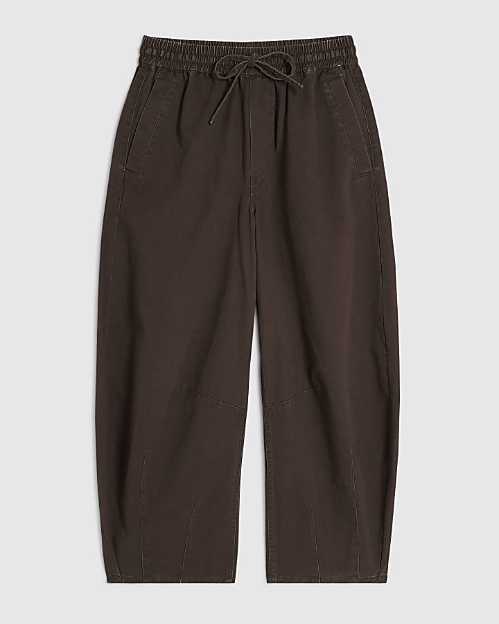 Petite Brown Denim Elastic Tapered Trousers