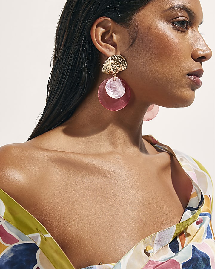 Pink Shell Disc Earrings