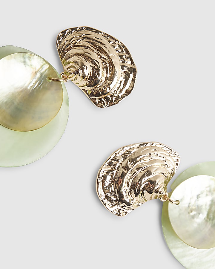 Green Shell Disc Earrings