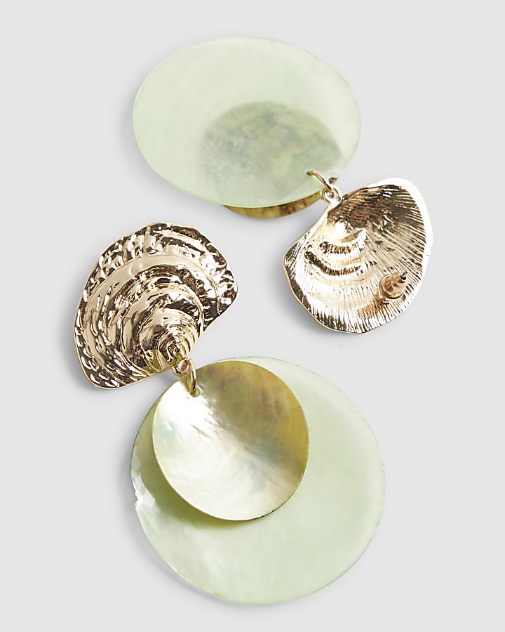 Green Shell Disc Earrings