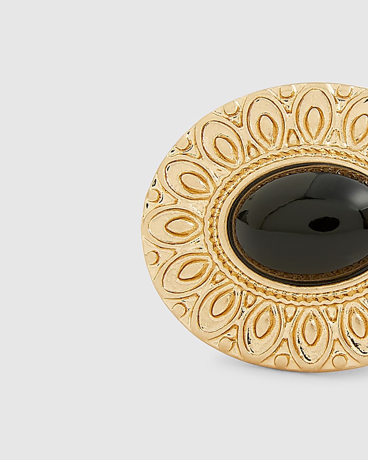 Gold stretch black stone ring