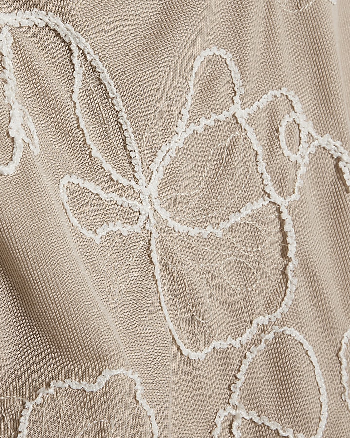 Beige Sleeveless Embroidered Mini Dress