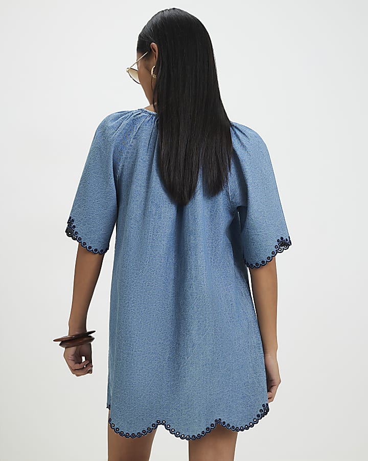 Petite Denim Cutwork Dress