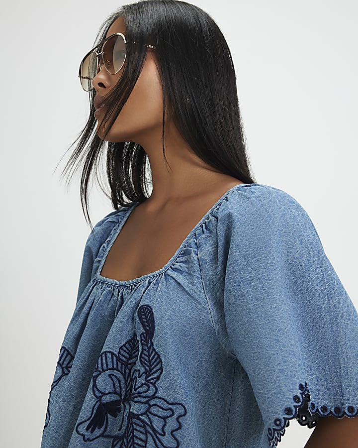 Petite Denim Cutwork Dress