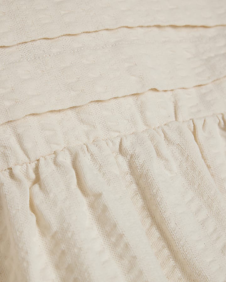 Cream Cotton Blend Seersucker Tank Top