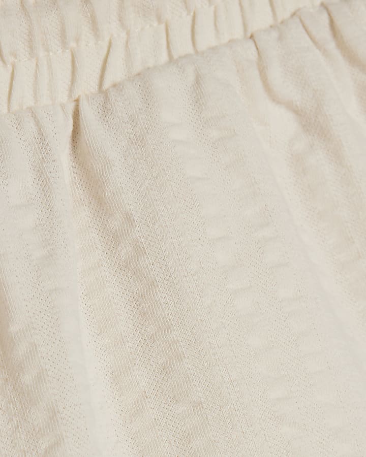 Cream Seersucker Embroidered Shorts
