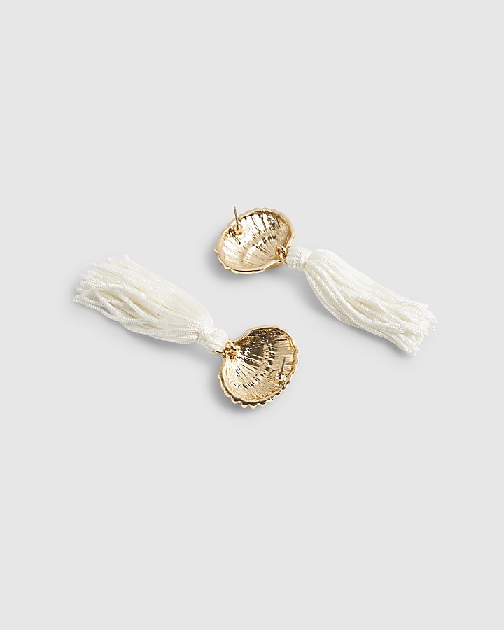 Cream Shell Tassel Earrings