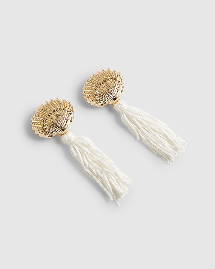 Cream Shell Tassel Earrings
