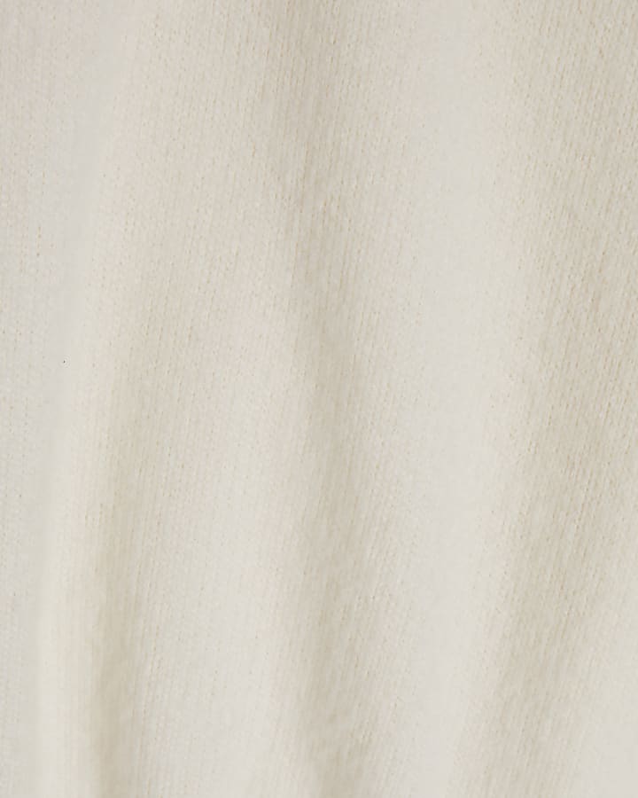 Cream Long Sleeve Bubble Hem Ribbed Top