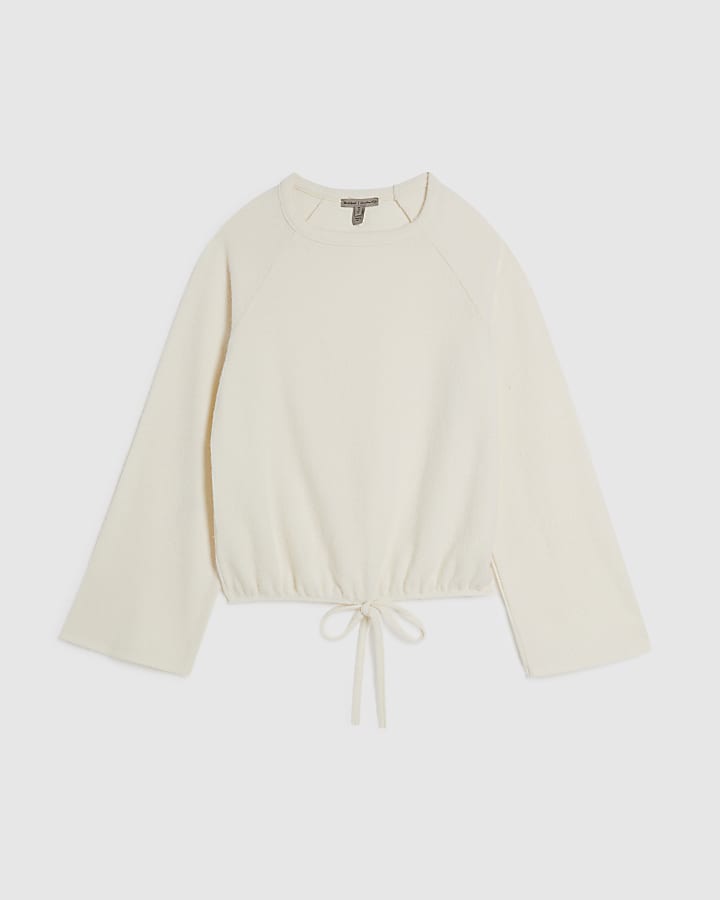 Cream Long Sleeve Bubble Hem Ribbed Top