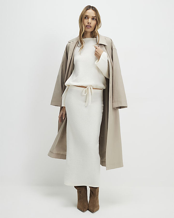 Cream Long Sleeve Bubble Hem Ribbed Top