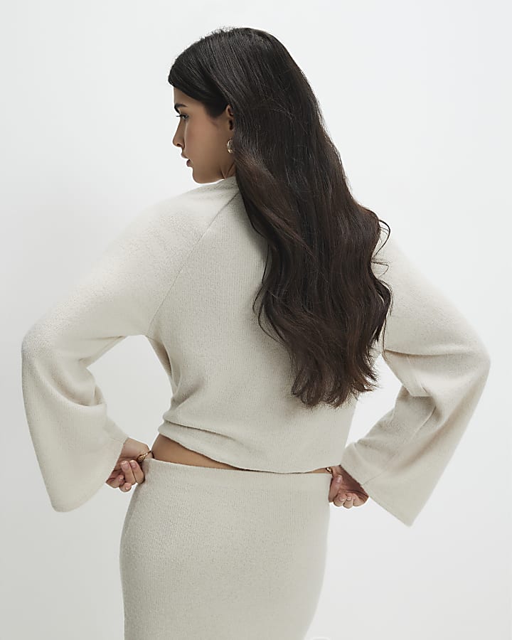 Petite Cream Cosy Bubble Hem Rib Top