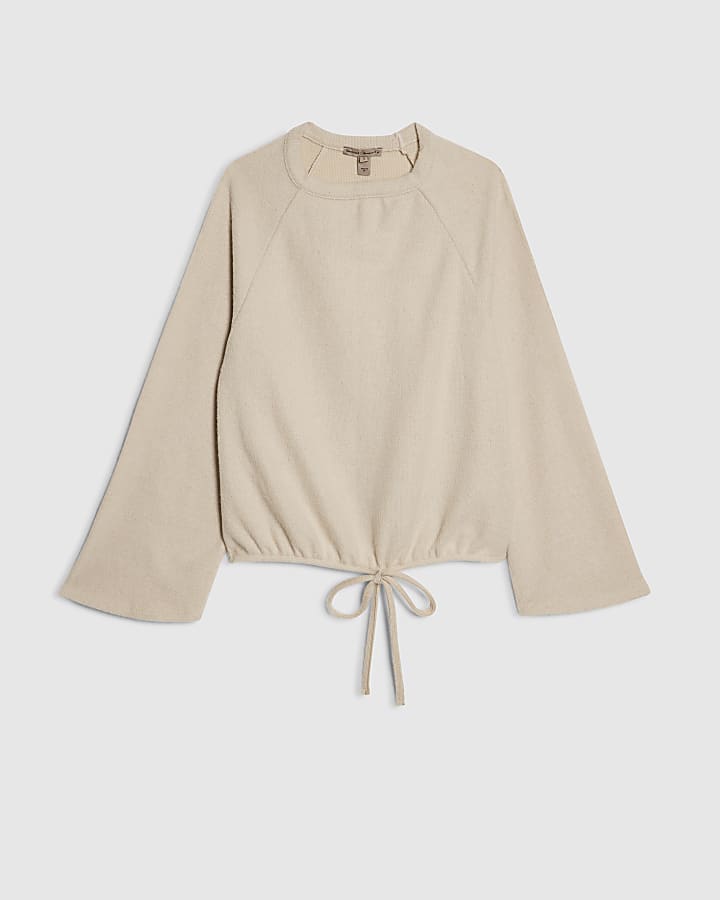 Petite Cream Cosy Bubble Hem Rib Top