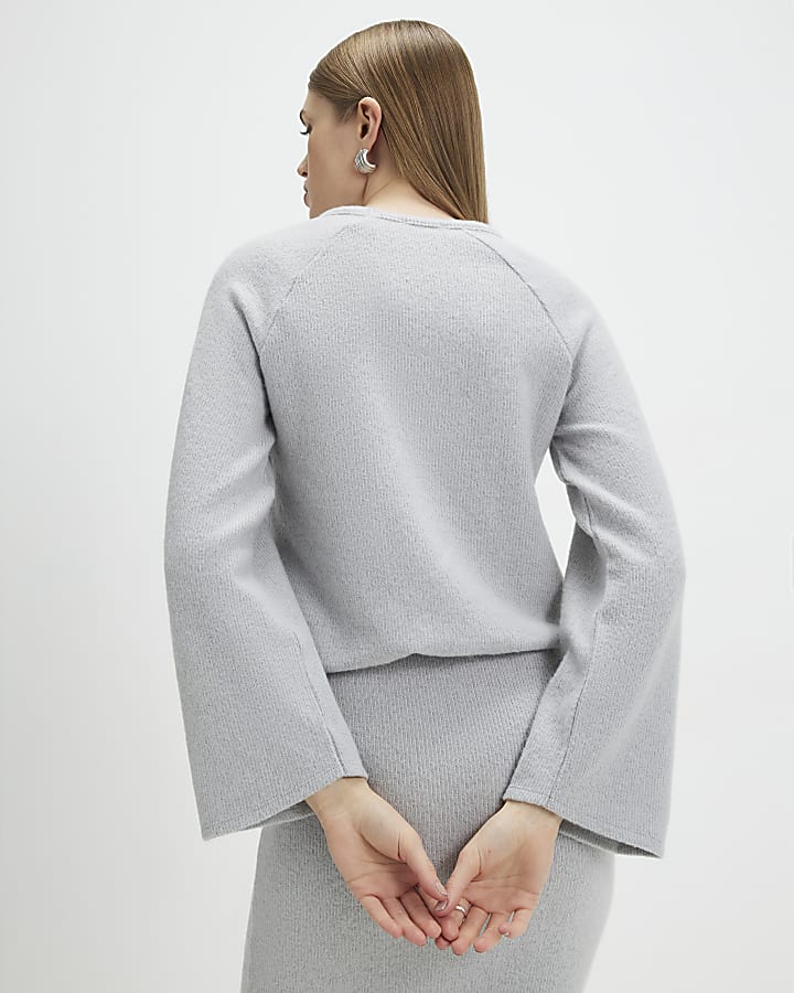 Grey Bubble Hem Wool Rib Top