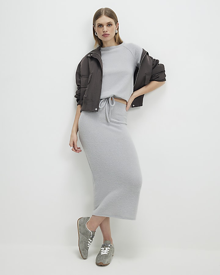 Grey Bubble Hem Wool Rib Top