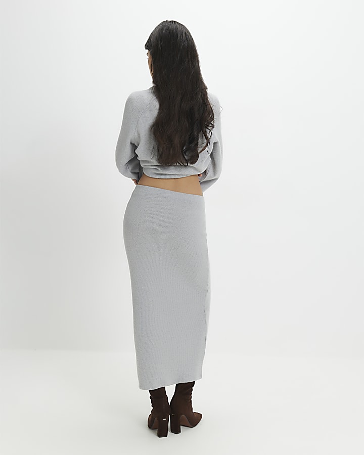 Petite Grey Cosy Ribbed Maxi Skirt