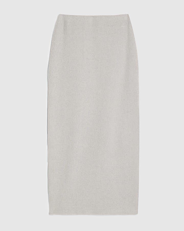 Petite Grey Cosy Ribbed Maxi Skirt