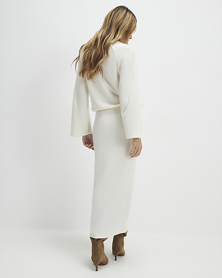 Cream Cosy Ribbed Midi Skirt