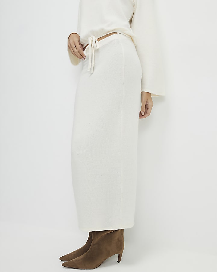 Cream Cosy Ribbed Midi Skirt