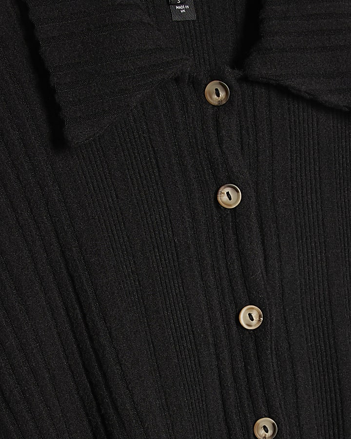 Petite Black Cosy Bubble Hem Cardigan