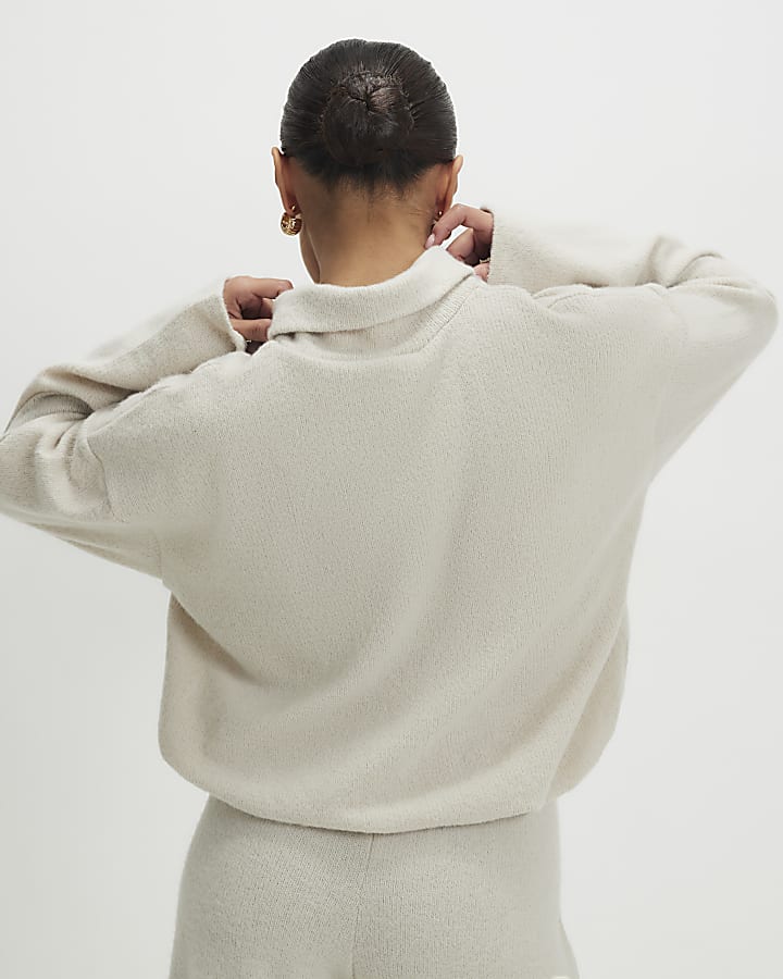 Petite Beige Cosy Bubble Hem Cardigan