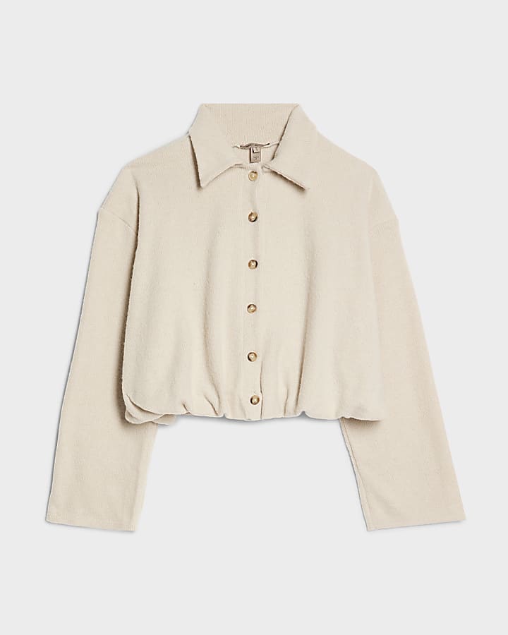 Petite Beige Cosy Bubble Hem Cardigan