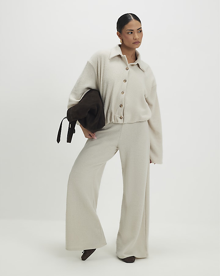 Petite Beige Cosy Bubble Hem Cardigan