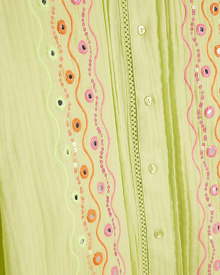 Green Cotton Mirror Embroidered Shirt